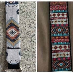 Two Colorful Aztec Pattern Key Fobs- Vibrant Pink, Teal, Brown,Gray